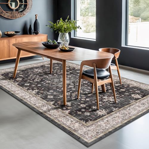 Black Modern Farmhouse 5x8 Area Rug for Living Room (5' x 8' (Rectangular) / Ashen / Multi)