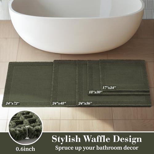 Waffle Bath Mat for Bathroom (Green / 20" X 32")