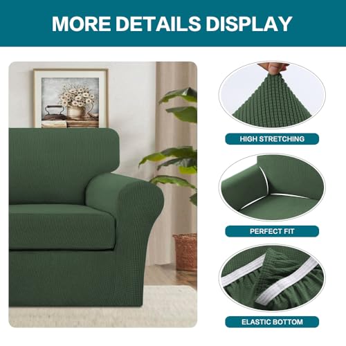 2 Piece Chair Covers Armchair Slipcovers for Living Room Armchair Sofa Cover with Individual Cushion Covers Feature Jacquard Fabric (Armchair (1 Cushion) / Bronze Green)