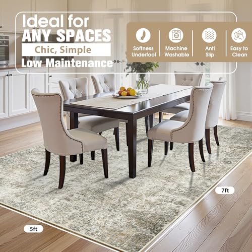 5x7 Area Rugs for Living Room Washable Bedroom Dining Room Beige Brown (Beige/Brown / 5' x 7' (Rectangular))