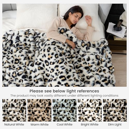 Leopard Print Faux Fur Throw Blanket for Couch (Leopard / Throw(50" x 60"))