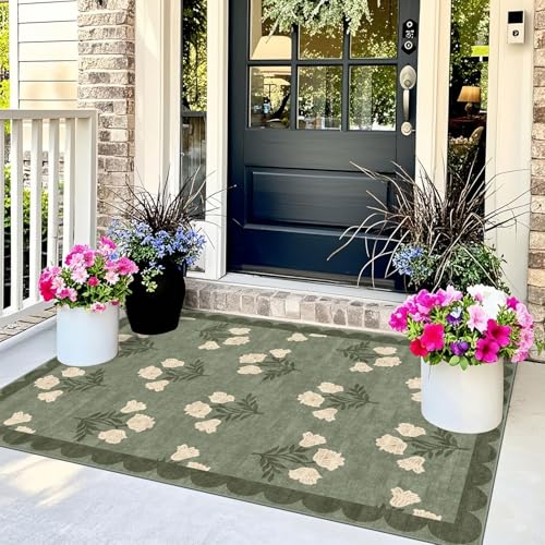 3x5 Floral Entry Rug (Flower - Green / 3' x 5' (Rectangular))