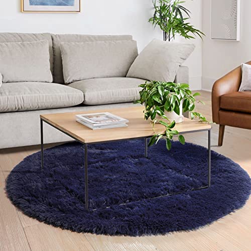 Dark Navy Blue Large Round Circle Rug 6Ft for Bedroom Living Room (Dark Navy / 6' (Round))