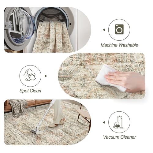 6x9 Area Rug for Living Room Washable Rugs Non (Brown/Pink / 6' x 9' (Rectangular))