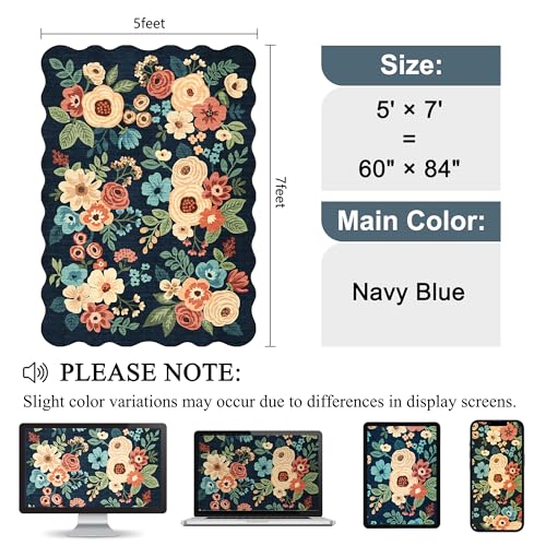 5x7 Area Rugs for Bedroom (Navy Blue (Big) / 5' x 7' (Rectangular))