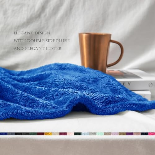 Fuzzy Plush Fleece Bed Blanket King Size (Cobalt Blue / 104x90 IN)