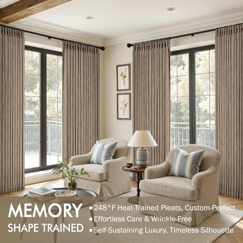 Pinch Pleated Thick Linen Curtains 102 Inches Long 2 Panels Brown (Linen Brown / 40"W x 102"L (Pack of 2))