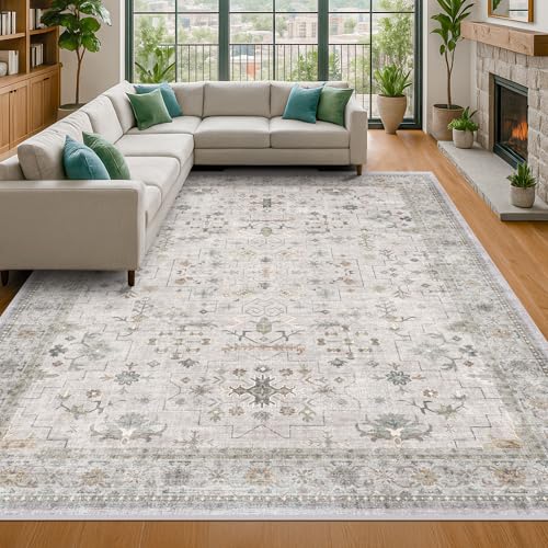 Washable 5x8 Living Room Rug (5' x 8' (Rectangular) / Light Gray / Sage)