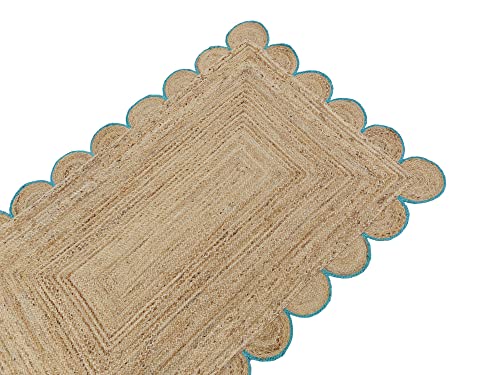 Scalloped Natural Jute Area Rug (6'x9' (Rectangular) / Teal)