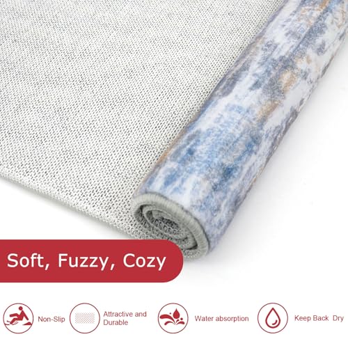 Modern Abstract 3x5 Large Entryway Rug Non (Blue Rust White / 3' x 5' (Rectangular))