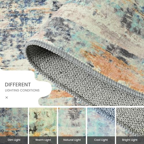 Entrance Rugs Indoor 2x3 Blue Entry Rug Washable Abstract Small Area Rug Non (Blue / 2' x 3' (Rectangular))