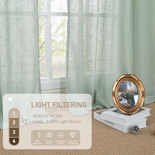 Living Room Linen Curtains (Light Sage / 52"W x 90"L (Pack of 2))