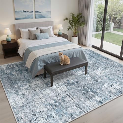 Abstract Rug 5x7 Washable Area Rugs for Living Room (Blue/Grey / 5' x 7' (Rectangular))