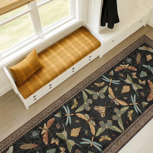 Dark Black Boho 2x10 Rug Runners for Hallways (2' x 10' (Runner) / Black / Multi)