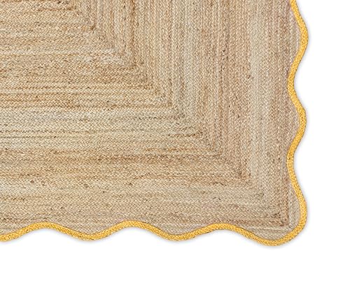 Wave Scalloped Natural Jute Boho Area Rug (Yellow / 8'x10' (Rectangular))