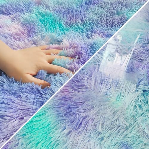 Super Soft Fluffy Living Room Area Rug 2x6 ft Purple Rainbow Tie (Tie-dyed Purple Rainbow / 2' x 6' (Runner))