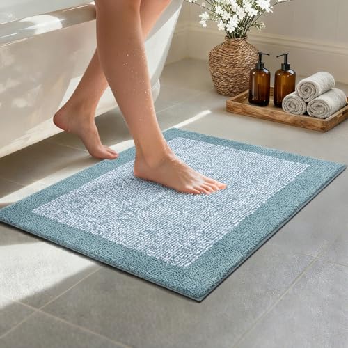 Bathroom Rugs 24x17 Non Slip Washable (Dusty Blue / 1'5" x 2' (Rectangular))