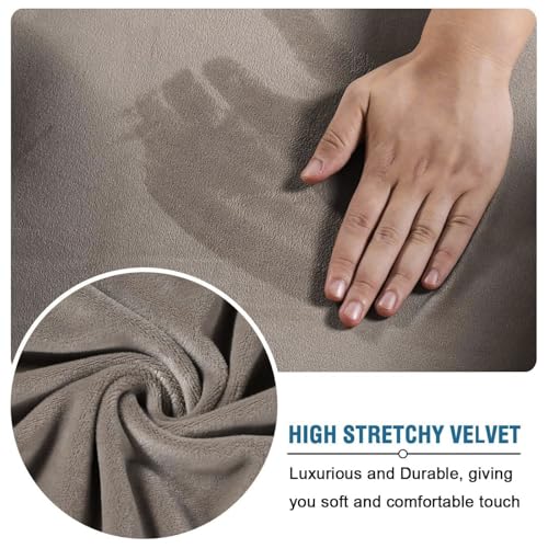 Modern Velvet Plush High Stretch Sofa Slipcover Furniture Protector Form Fit Luxury Thick Sofa Cover for 3 Cushion Couch (3 Cushion Sofa / Taupe)