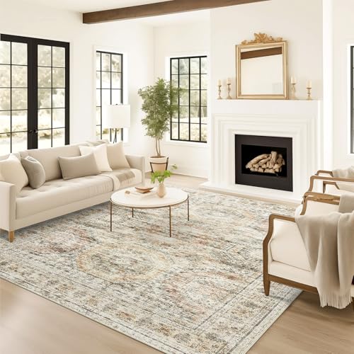Washable Area Rug 8x10 Large Soft Living Room Rugs Brown (Brown/Pink / 8' x 10' (Rectangular))