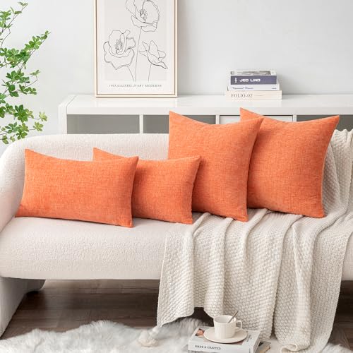 Soft Chenille Throw Pillow Covers Coral Red 20x20 Inch Pack of 2 (20" x 20" (Pack of 2) / Coral Red)