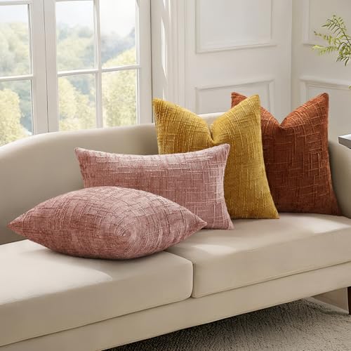 Textured Chenille Throw Pillow Covers 12x20 Set of 2 Pink (Pink / 20" x 12" (Pack of 2))