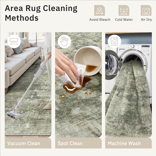 Abstract Area Rug 6x9 for Living Room Washable Rugs Green Black (Green Black / 6' x 9' (Rectangular))