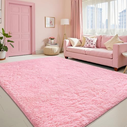 Area Rugs for Living Room Bedroom (4x5.9 Ft / Pink)