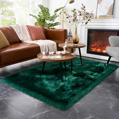 Ultra Soft Fluffy Shaggy Area Rug Faux Fur Rug Chair Cover Seat Pad Fuzzy Area Rug for Bedroom Floor Sofa Living Room (Darkgreen / 4' x 6' (Rectangular))