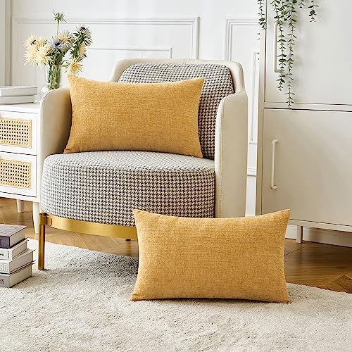 Soft Chenille Lumbar Throw Pillow Covers Gold 12x20 Inch Pack of 2 (20" x 12" (Pack of 2) / Gold)