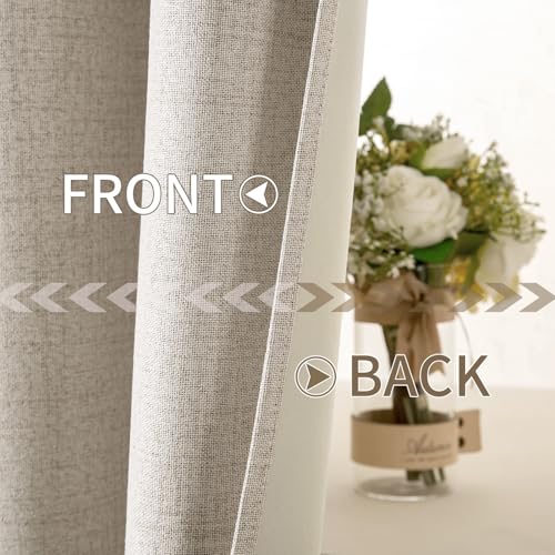 100% Blackout Linen Curtains for Bedroom 52x45 Inches Natural (Natural / 52"W x 45"L (Pack of 2))