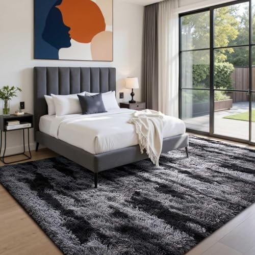 4x6 Ft Shag Rugs for Bedroom Living Room (Bb Black 4sm02 / 4' X 6' (Rectangular))