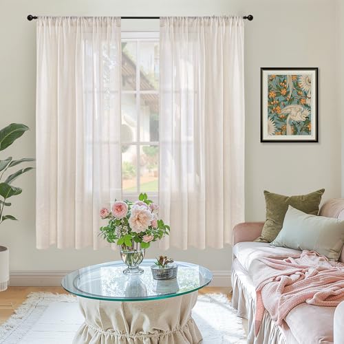 Oatmeal Linen Semi Sheer Curtains 72 Inch Length for Living Room (Oatmeal / 52"W x 72"L (Pack of 2))