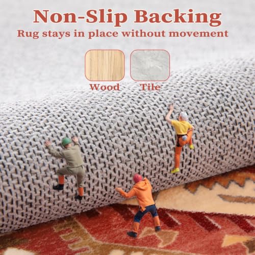 8x10 Washable Non Slip Boho Area Rug for Living Room (Red/Multi / 8' x 10' (Rectangular))