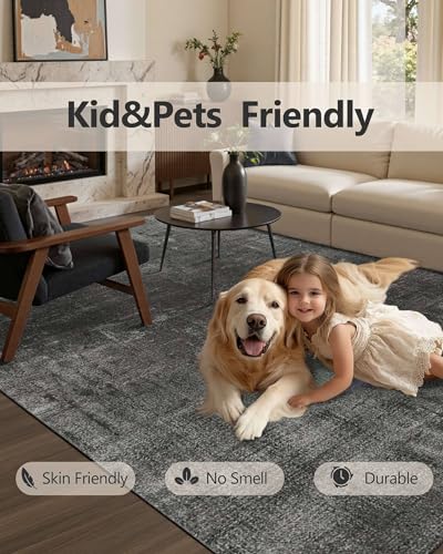 Washable 6x9 Area Rugs for Living Room Modern Abstract Rug (Ink / 6' x 9' (Rectangular))