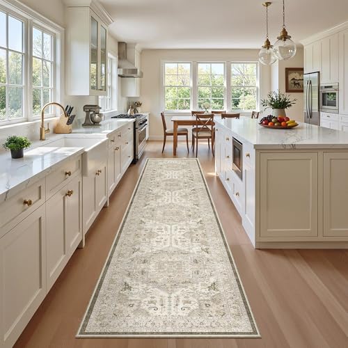 Washable Runner Rugs 2x10 Long for Hallway Kitchen (Ivory/Brown / 2' x 10' (Runner))