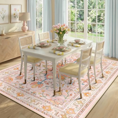 Washable Area Rug (Pink/Light Pink/Colorful / 5' x 7' (Rectangular))