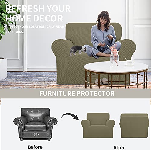 Stretch Oversized Chair Slipcover with Arm Washable Khaki (Small-XL Chair / Khaki)