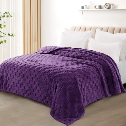 3D Checkered Fleece King Blanket for Bed (Purple / King (104"x90"))