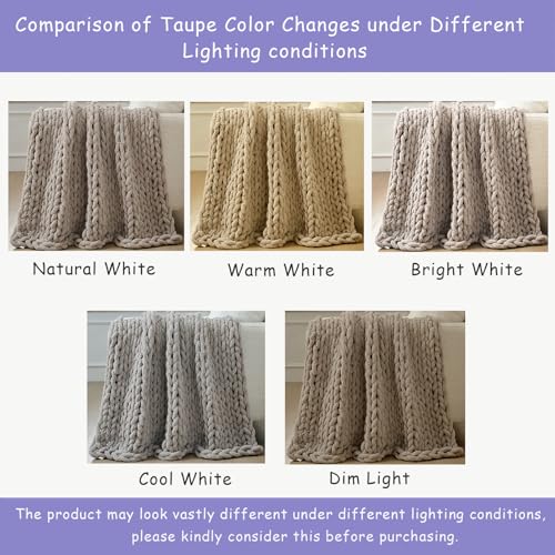 Chunky Knit Throw Blanket for Couch (Taupe With a Pinkish Undertone / 60"x80" (Over Size Throw）)