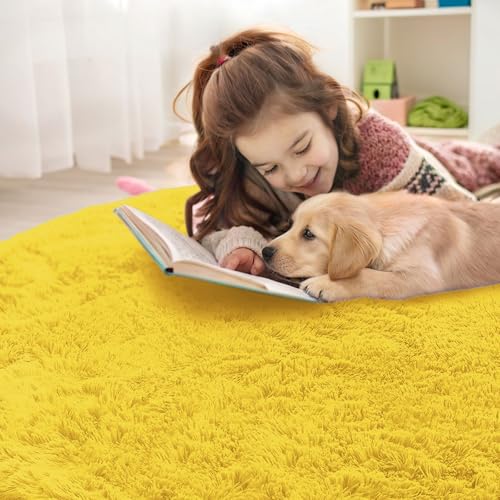 Yellow Round Rugs for Bedroom (2 Ft Round / Yellow)