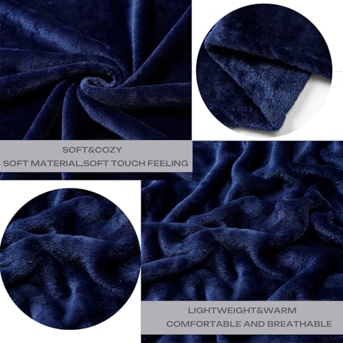 Fleece Plush Throw Blanket Navy Blue 50"x60"for Couch Fuzzy Cozy Flannel (Navy Blue / Throw(50"×60"))
