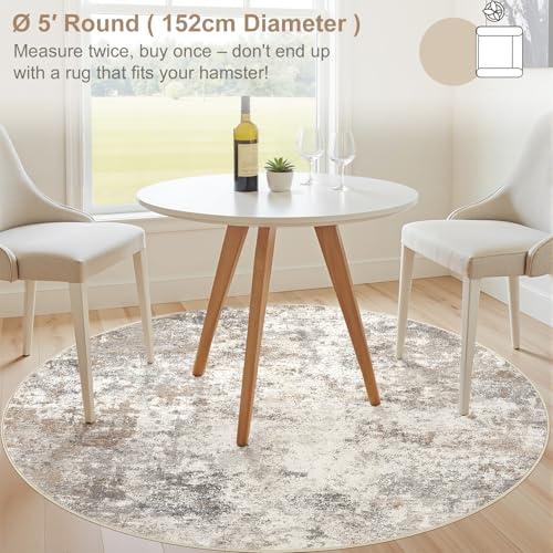 5ft Round Area Rug Living Room Rugs (Brown Grey / 5' (Round))