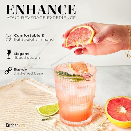 Ribbed Glass Cups 15oz (15 Ounces)