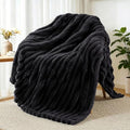 Striped Fleece Throw Blanket for Couch (Black / Throw ( 50x60 IN ))