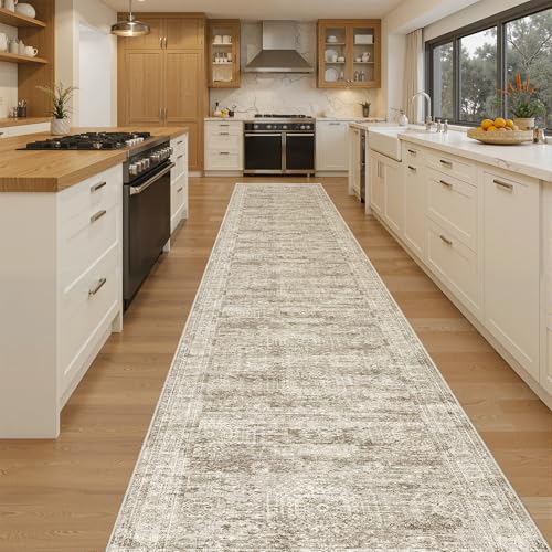 Hallway Runner Rug 2'6" x 16' Washable Long Kitchen Rugs Brown (Brown / 2'6" x 16' (Runner))