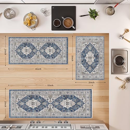 Washable 4 Piece Kitchen Floor Mats (2x3+2x4+2x5+2x6 / Blue)