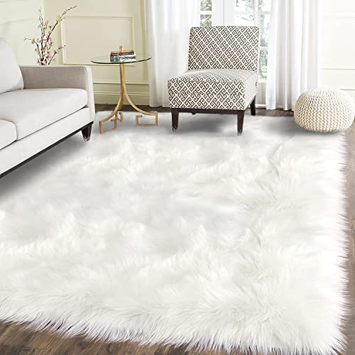 Area Rugs 6x9 Faux Fur Sheepskin Rug for Living Room (6' x 9' (Rectangular) / White)