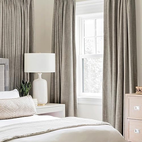 100% Blackout Linen Curtains for Bedroom 52x45 Inches Greige (Greige / 52"W x 45"L (Pack of 2))