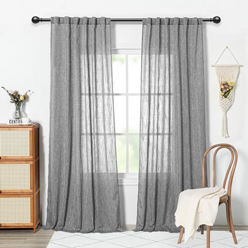 95 Inch Curtains Farmhouse Light Filtering Privacy Curtain Drapes for Patio Door Living Room (50"W x 95"L (Pack of 2) / Dark Grey)