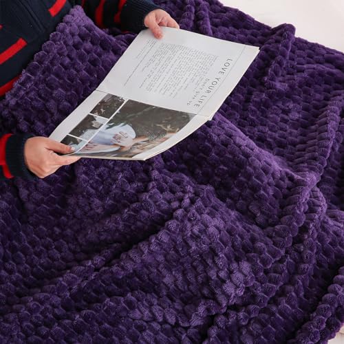 Deep Purple Throw Blanket 50"×60" Fuzzy 3D Jacquard Decorative (Purple / 50"×60”)